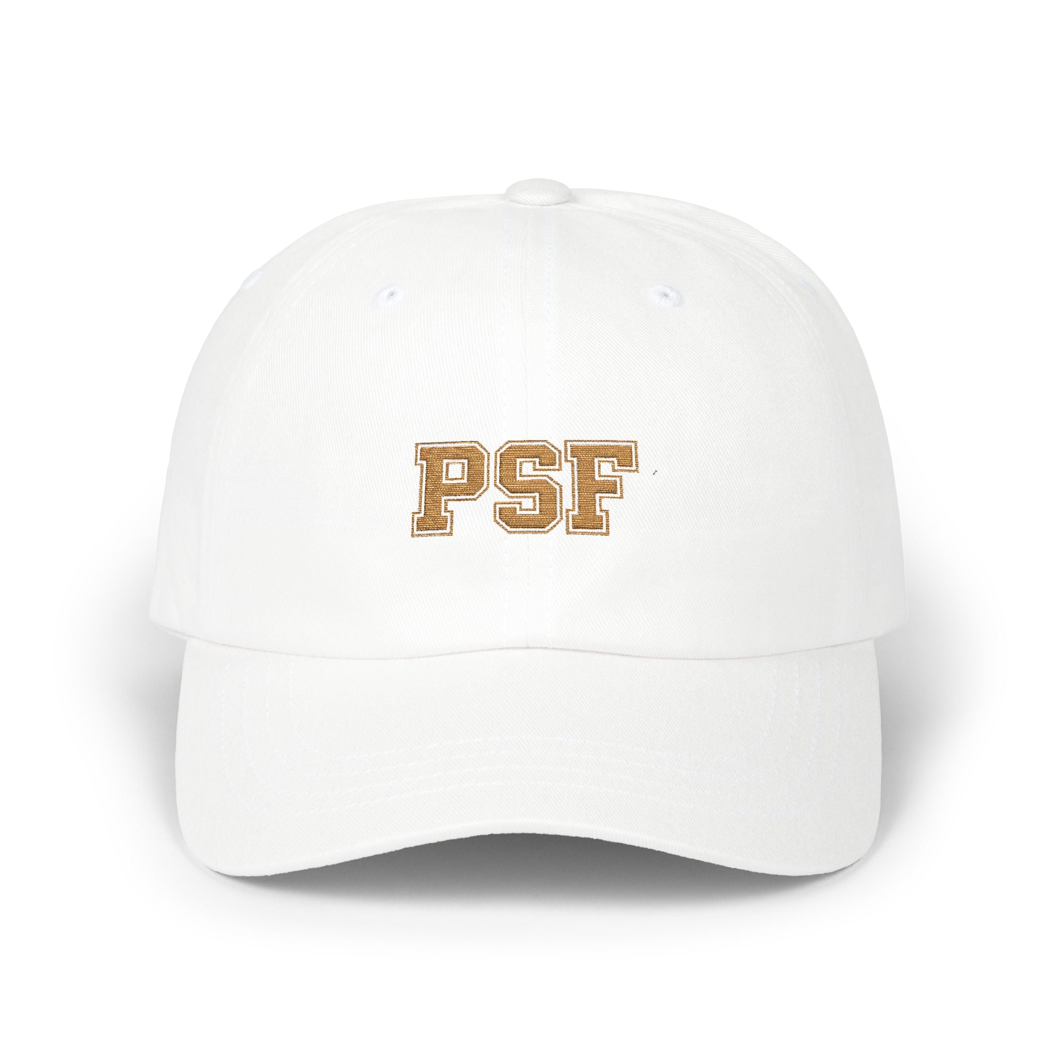 Classic Dad Cap with PSF Embroidery - Stylish White Baseball Hat for Everyday Wear